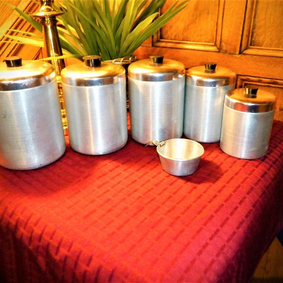 VINTAGE ~ 11 Pc MCM Aluminum ~ CANISTER SET ~ Made in ITALY - Picture 1 of 5